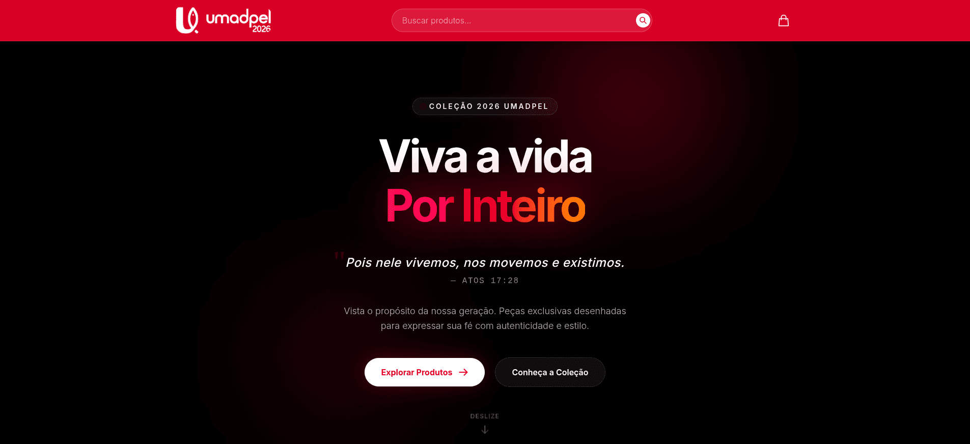 Tela da loja virtual da UMADPEL com carrinho de compras e pagamento via Pix