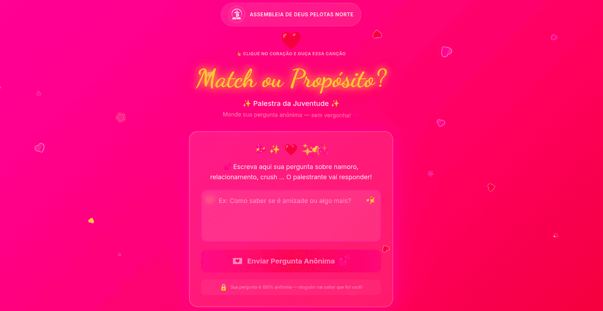 Tela do formulário Match ou Propósito com design exagerado e estilizado