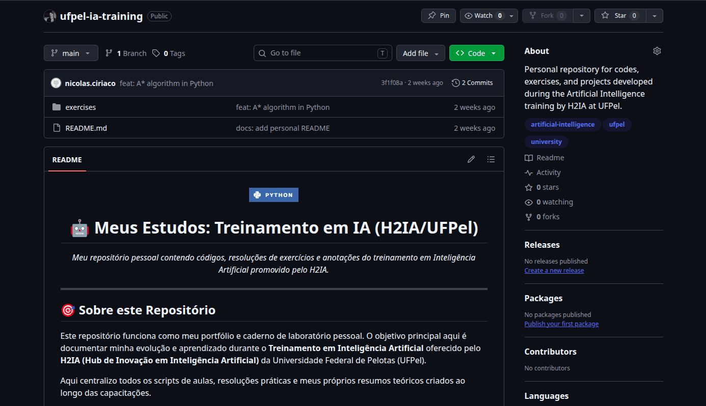 Repositório de exercícios e trabalhos do Treinamento de IA da UFPEL / H2IA